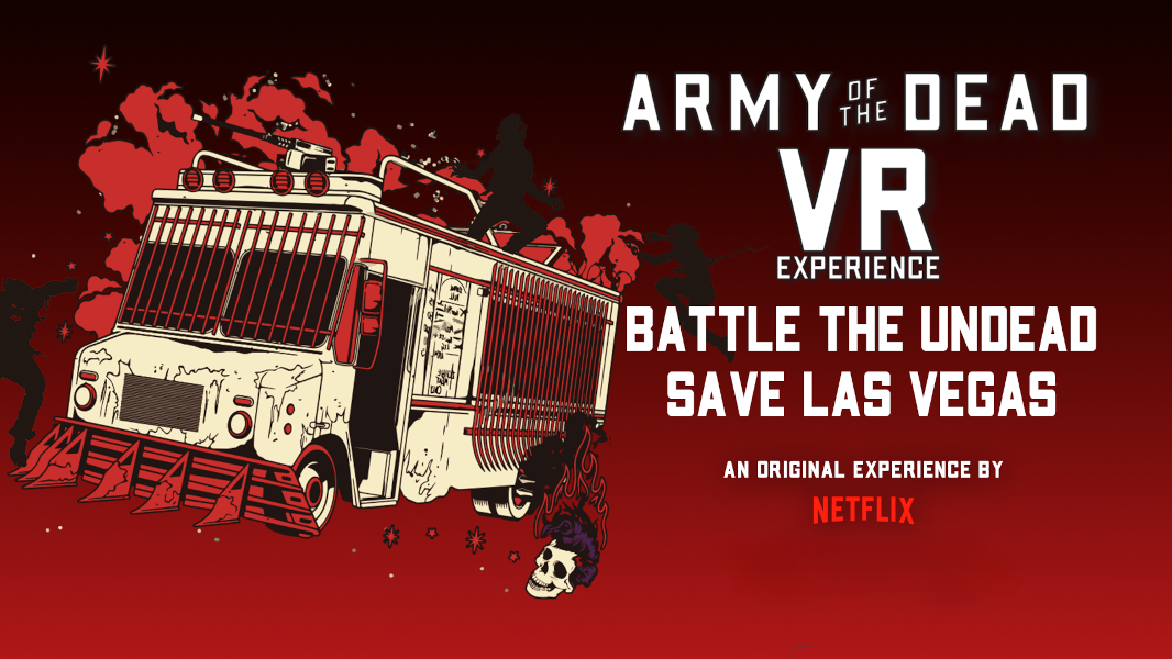 Army of dead poster: a truck and zombie heads all over the place