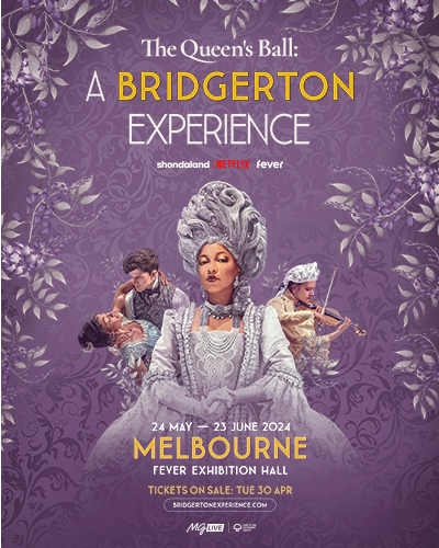 Bridgerton Poster of the experience: a woman with a custom and white wig