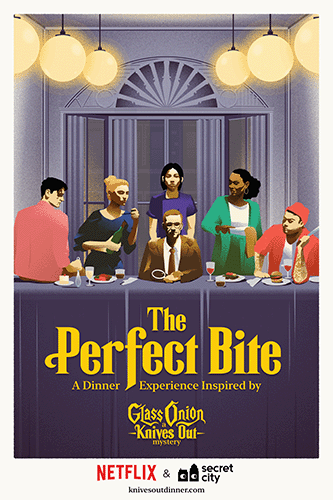 Ther perfect bite Poster: people dinning in front of a table